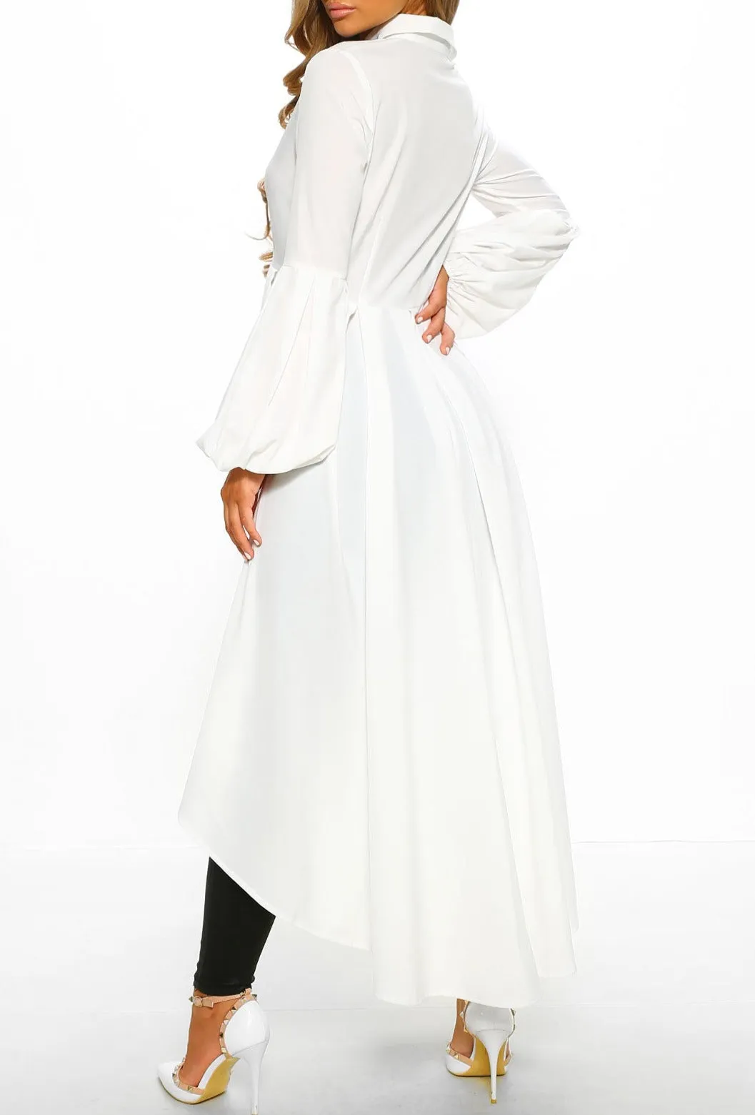 Desirable Doll White Pleated Dip Hem Shirt