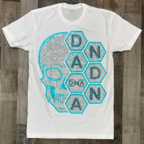 Dna Premium Wear- studded dna skull ss tee (white/teal)