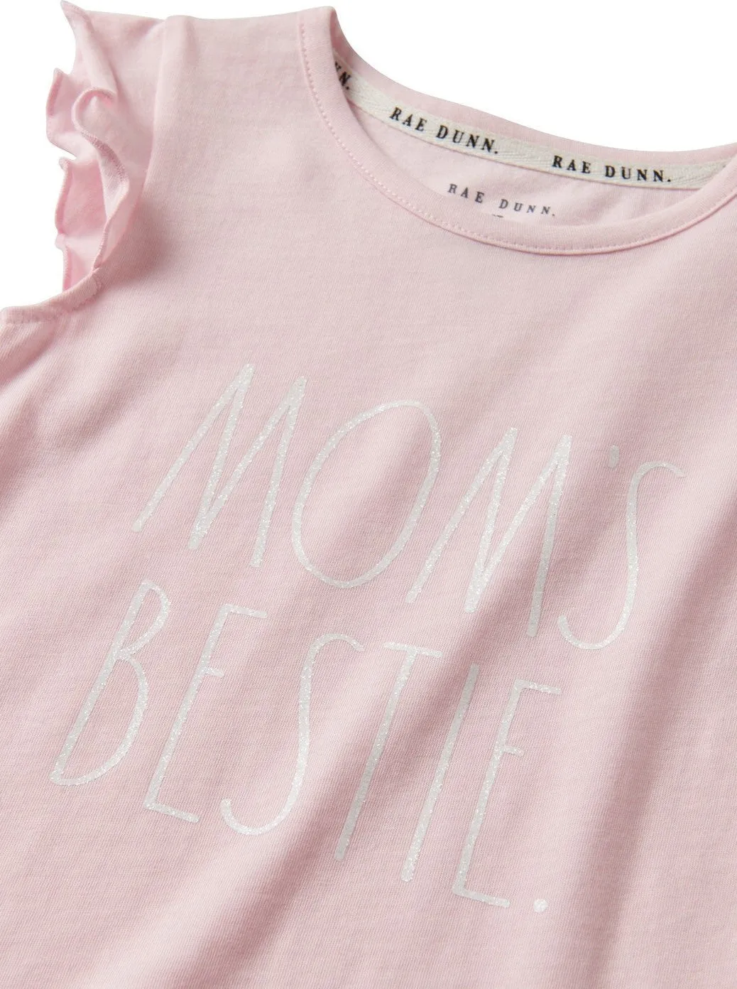 Girls "MOM'S BESTIE" Ruffle Sleeve Tank and Elastic Waistband Short Set