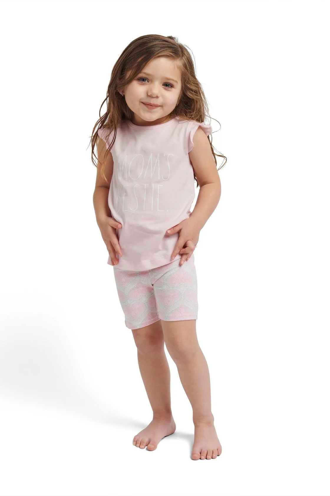 Girls "MOM'S BESTIE" Ruffle Sleeve Tank and Elastic Waistband Short Set