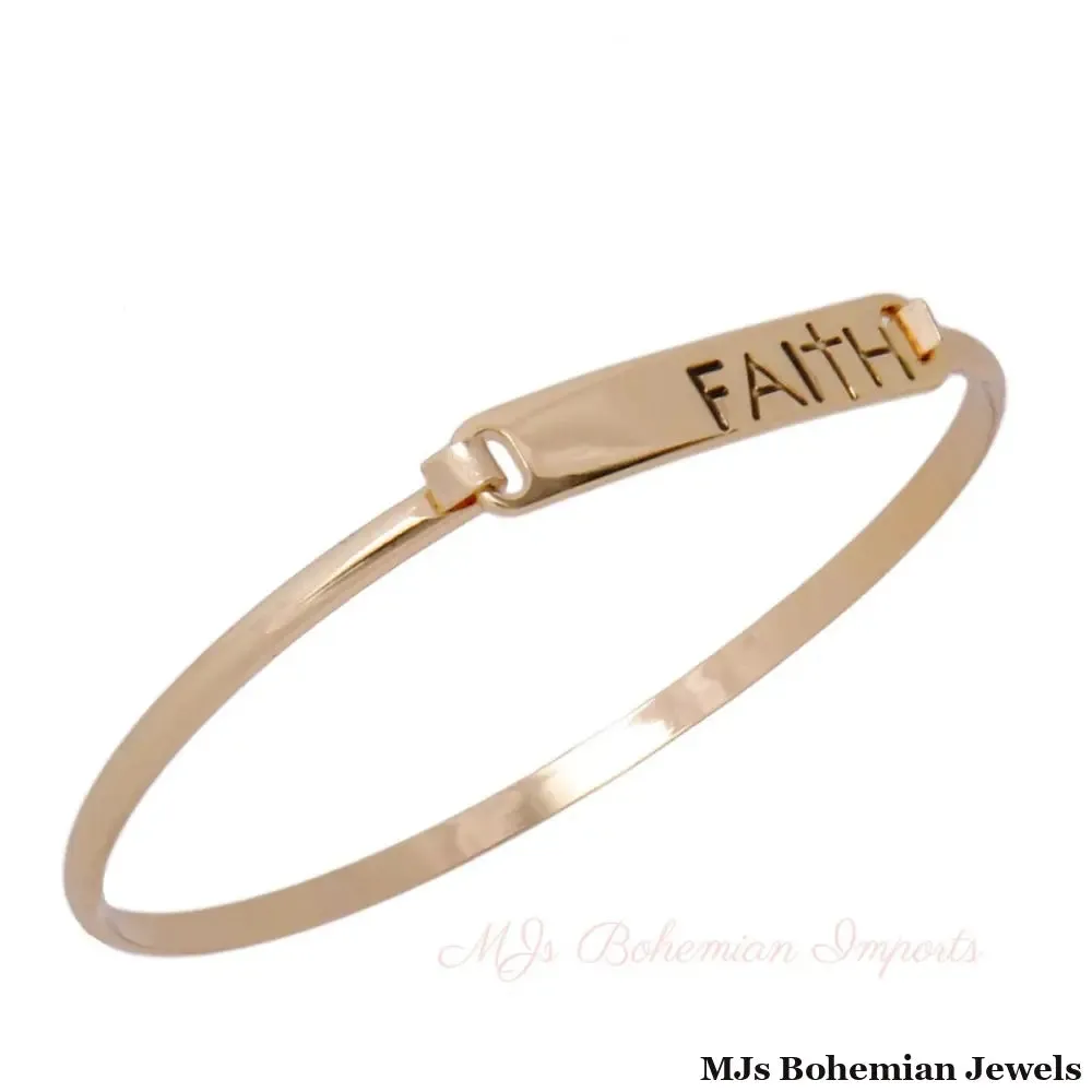 Gold Faith Cross Hook Bangle