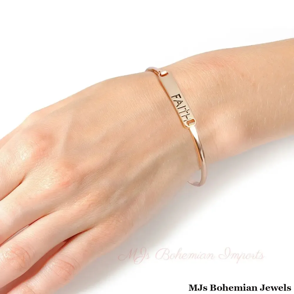 Gold Faith Cross Hook Bangle