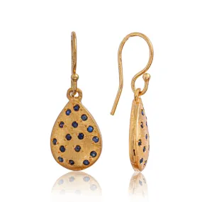 Gold Sapphire Studs Teardrop Earring