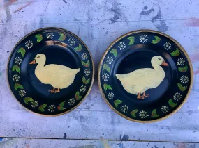 Hand painted vintage metal duck plates - 2 available