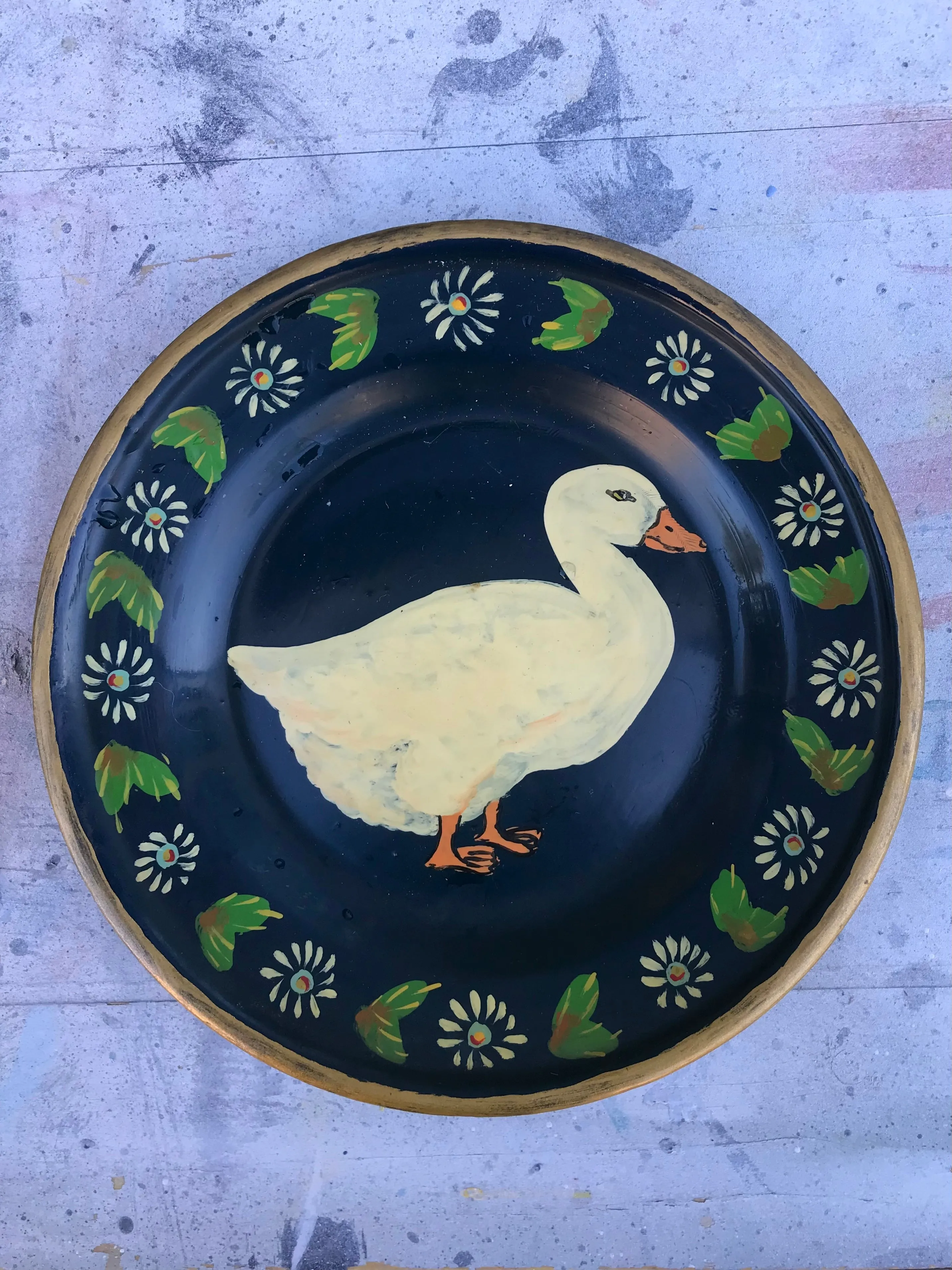 Hand painted vintage metal duck plates - 2 available