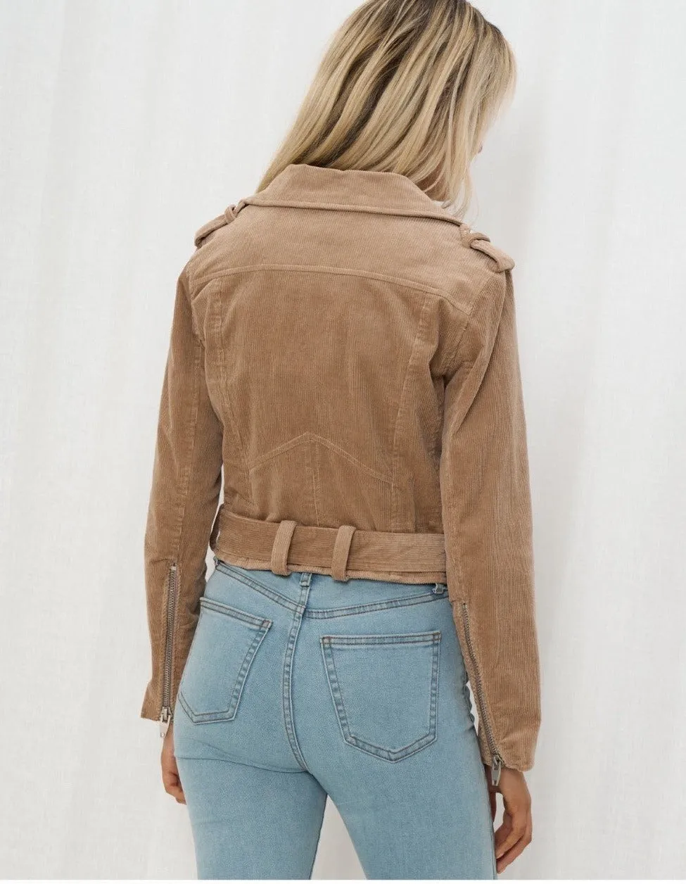 Hattie Cord Biker Jacket - Beige