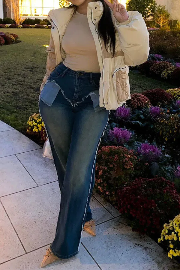 hulianfu Blue Patchwork Modern Gradient Straight Jeans