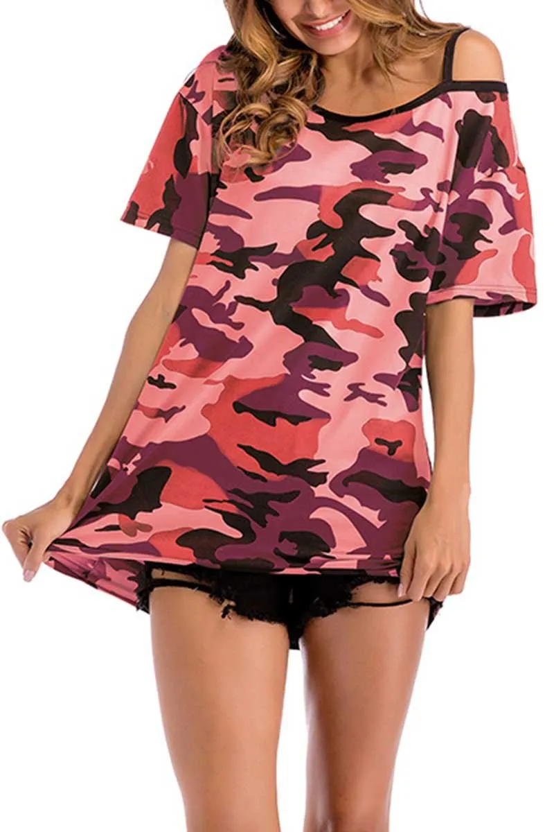 hulianfu Camouflage Strapless T-shirt