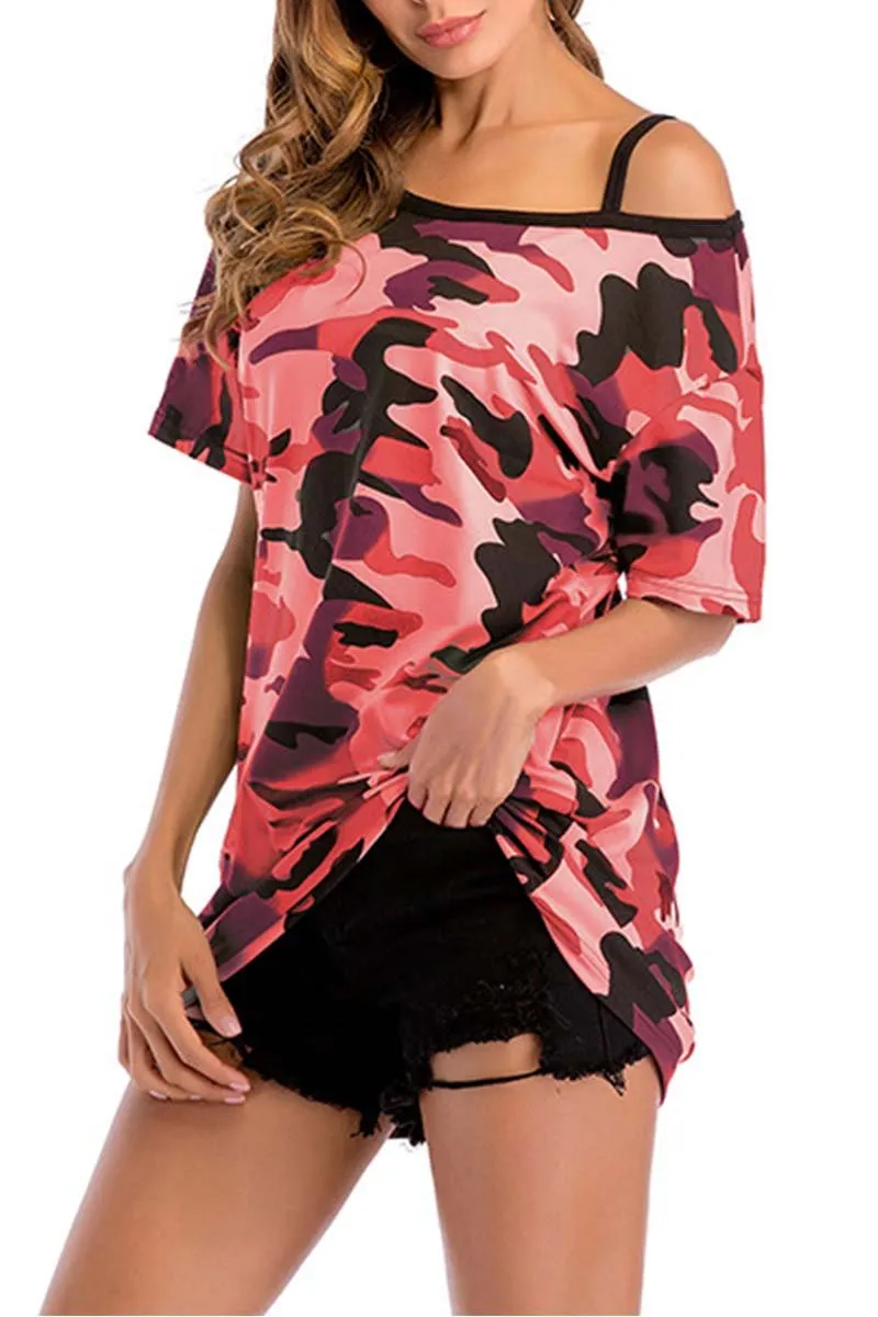 hulianfu Camouflage Strapless T-shirt