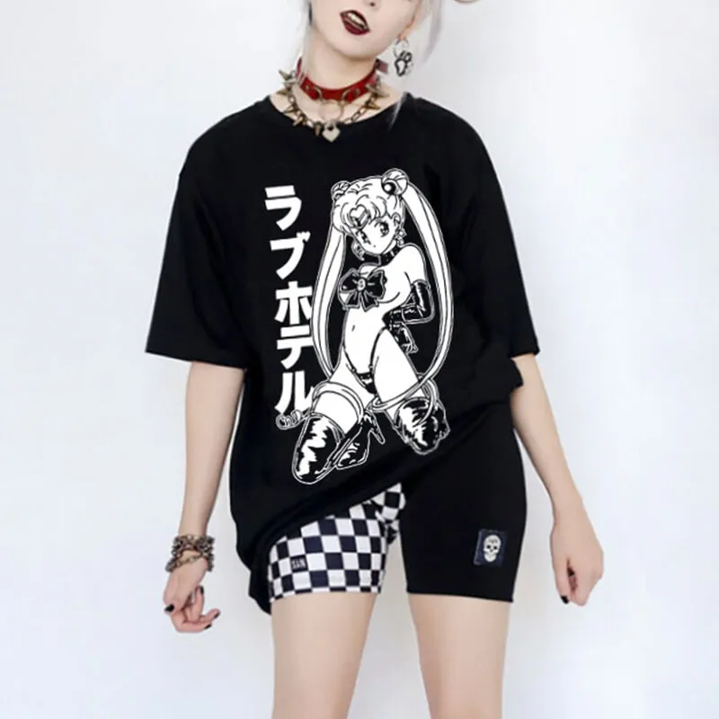 HVY BLK Lustcore Aesthetic Dark Sailor Moon Sexy T-Shirt