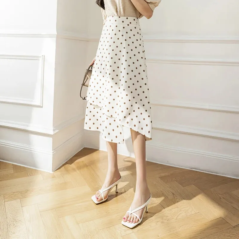 Irregular Dot Printed Summer Female Skirt Elegant Office Ladies New High Waist A-line Black Casual Chic Women's Skirts