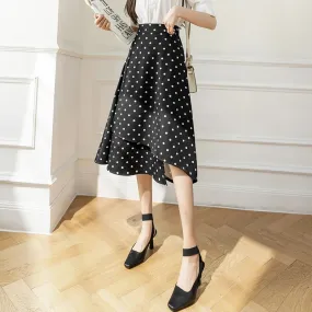 Irregular Dot Printed Summer Female Skirt Elegant Office Ladies New High Waist A-line Black Casual Chic Women's Skirts