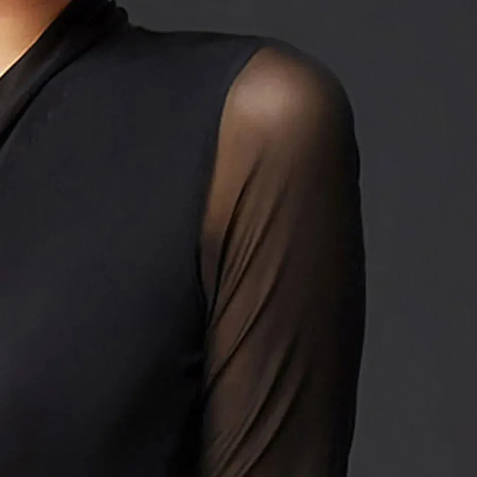 Latin Dance Bodysuit with Mesh Short Sleeves and V Neck Pra 1404