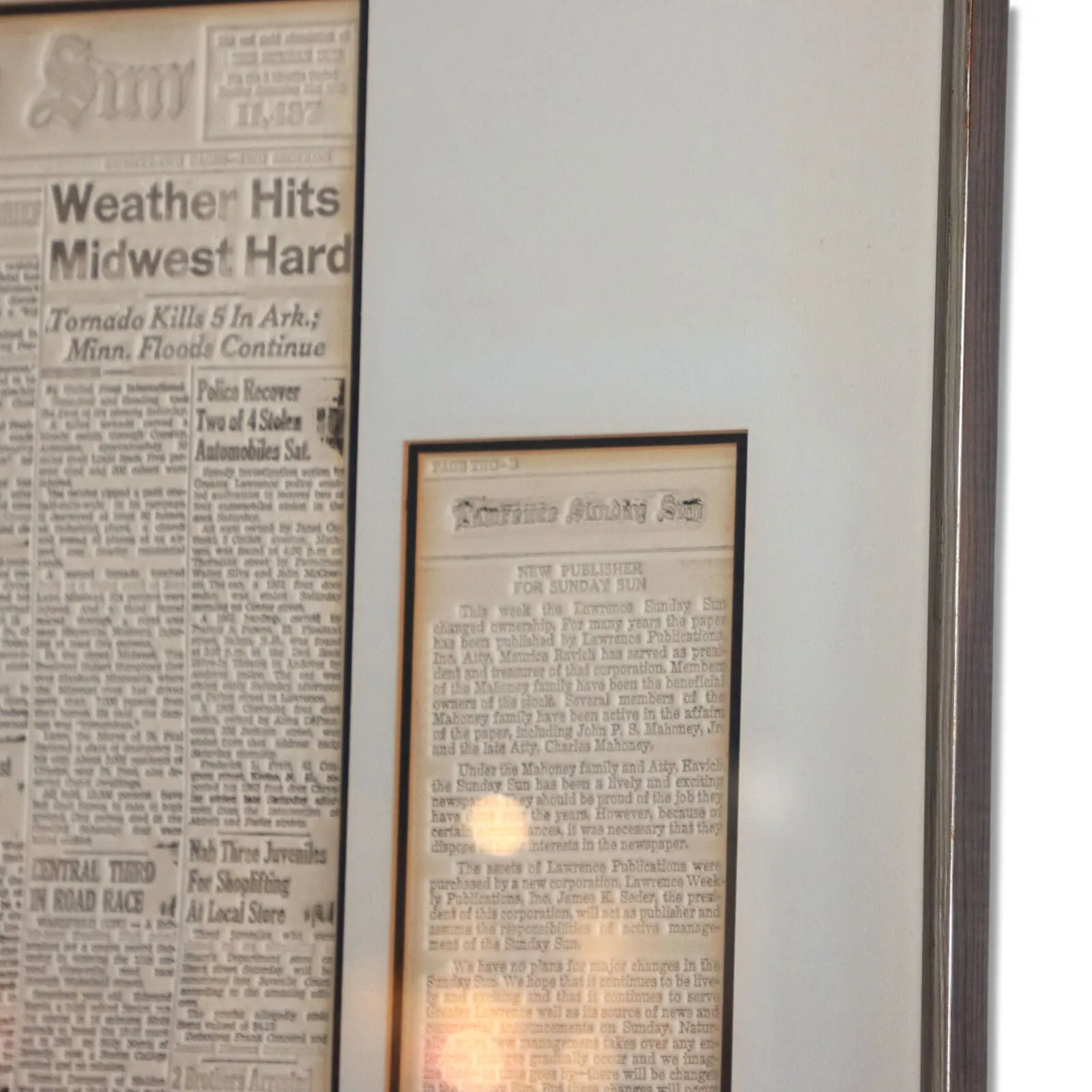 Lawrence MA Sunday Sun 1966 Newspaper Print Plate Matrix Mat Framed  Front Page