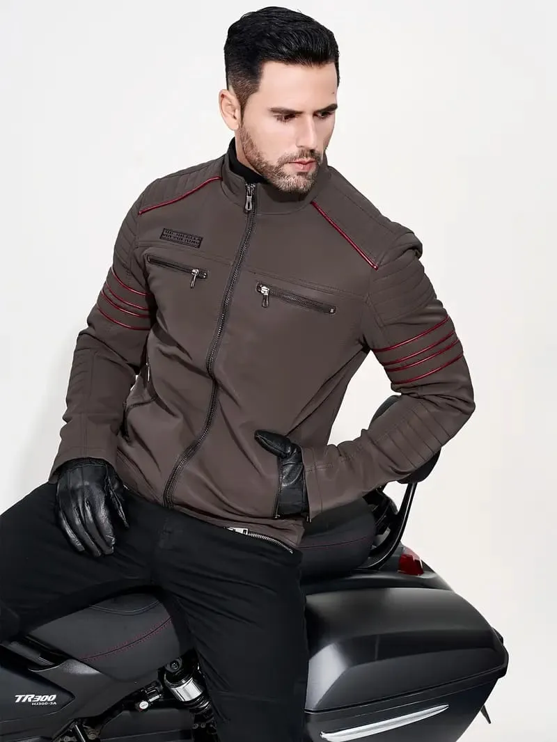 Men Leather Motorcycle Biker Jacket   TZ1108
