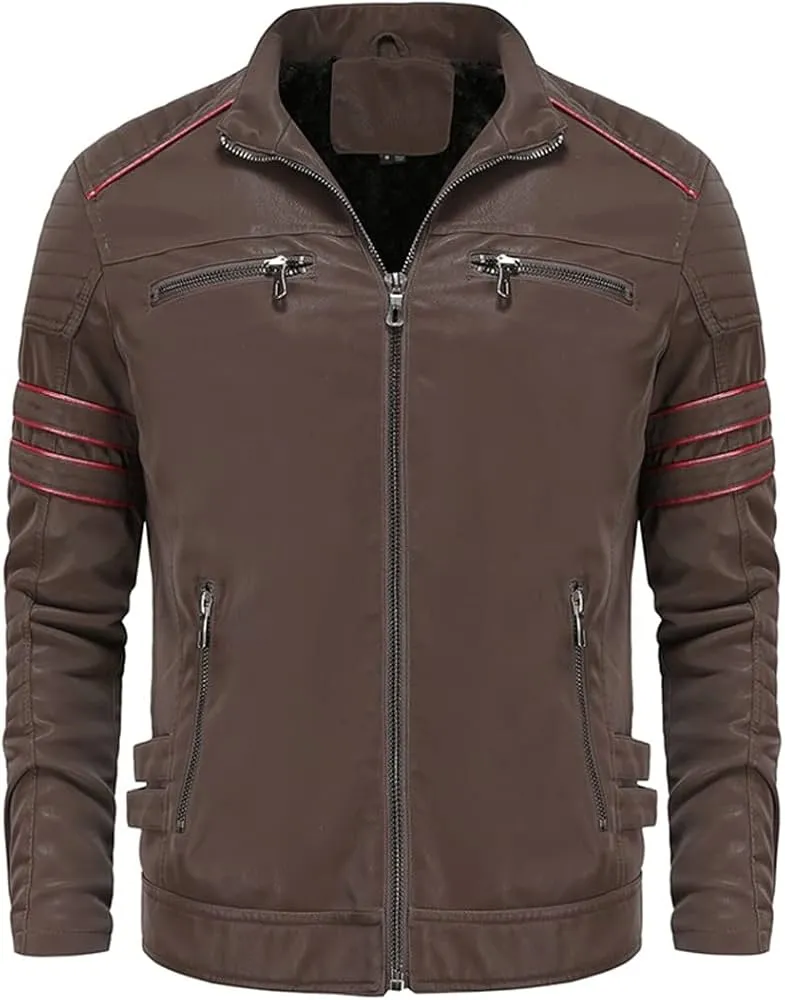 Men Leather Motorcycle Biker Jacket   TZ1108