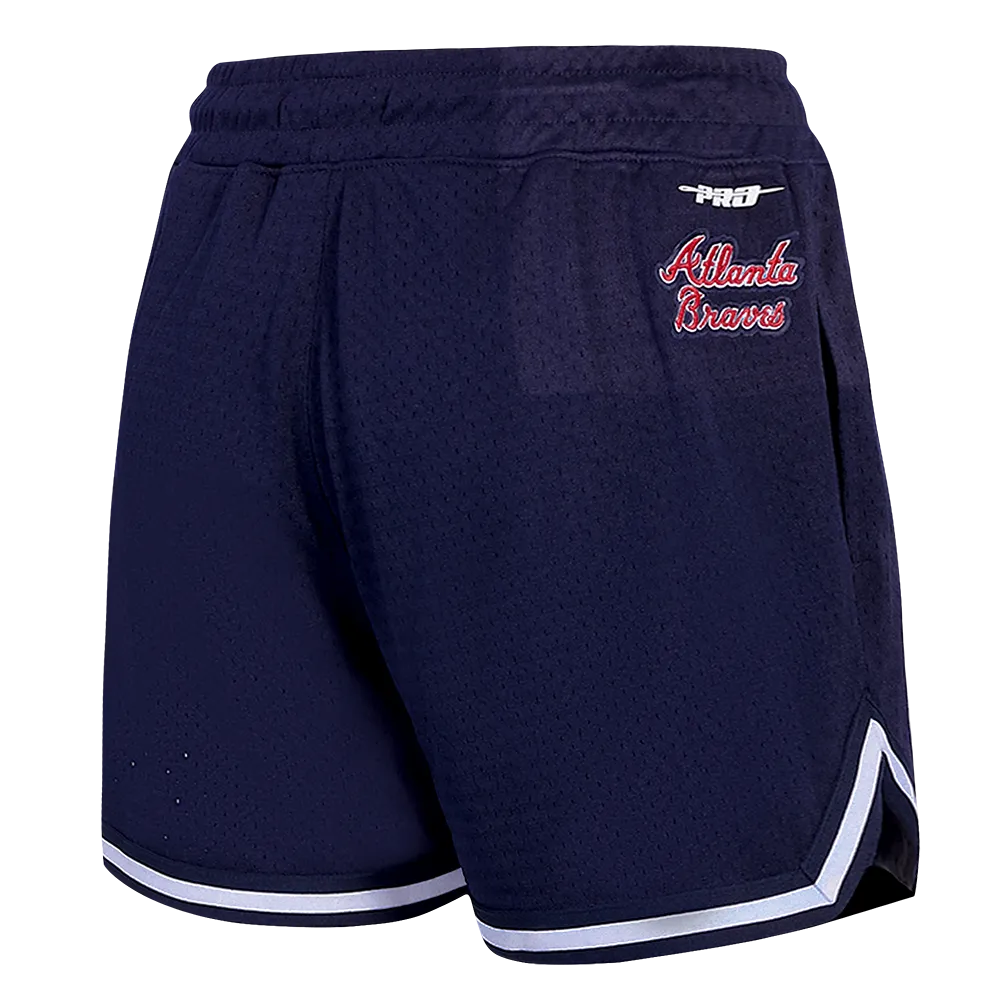 MLB ATLANTA BRAVES SCRIPT TAIL WOMEN'S MESH TAPE SHORT (MIDNIGHT NAVY)
