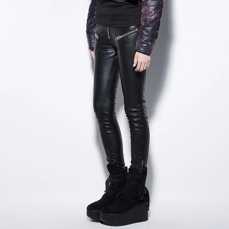 PK-045 Fleece Velvet Casual High Quality Leather Punk Pants