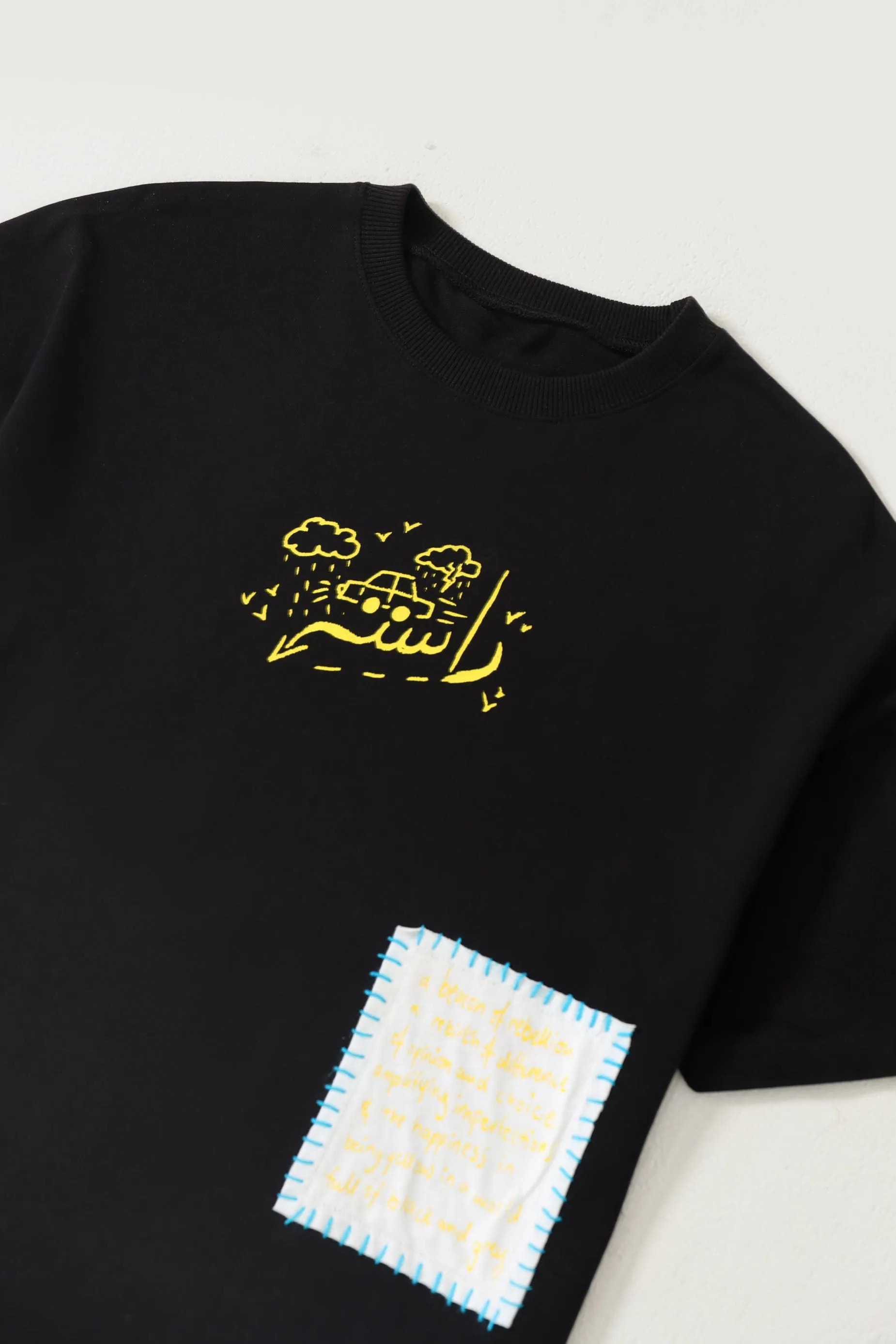 "CLOUDS ABOVE" PRINTED PATCHWORK T SHIRT