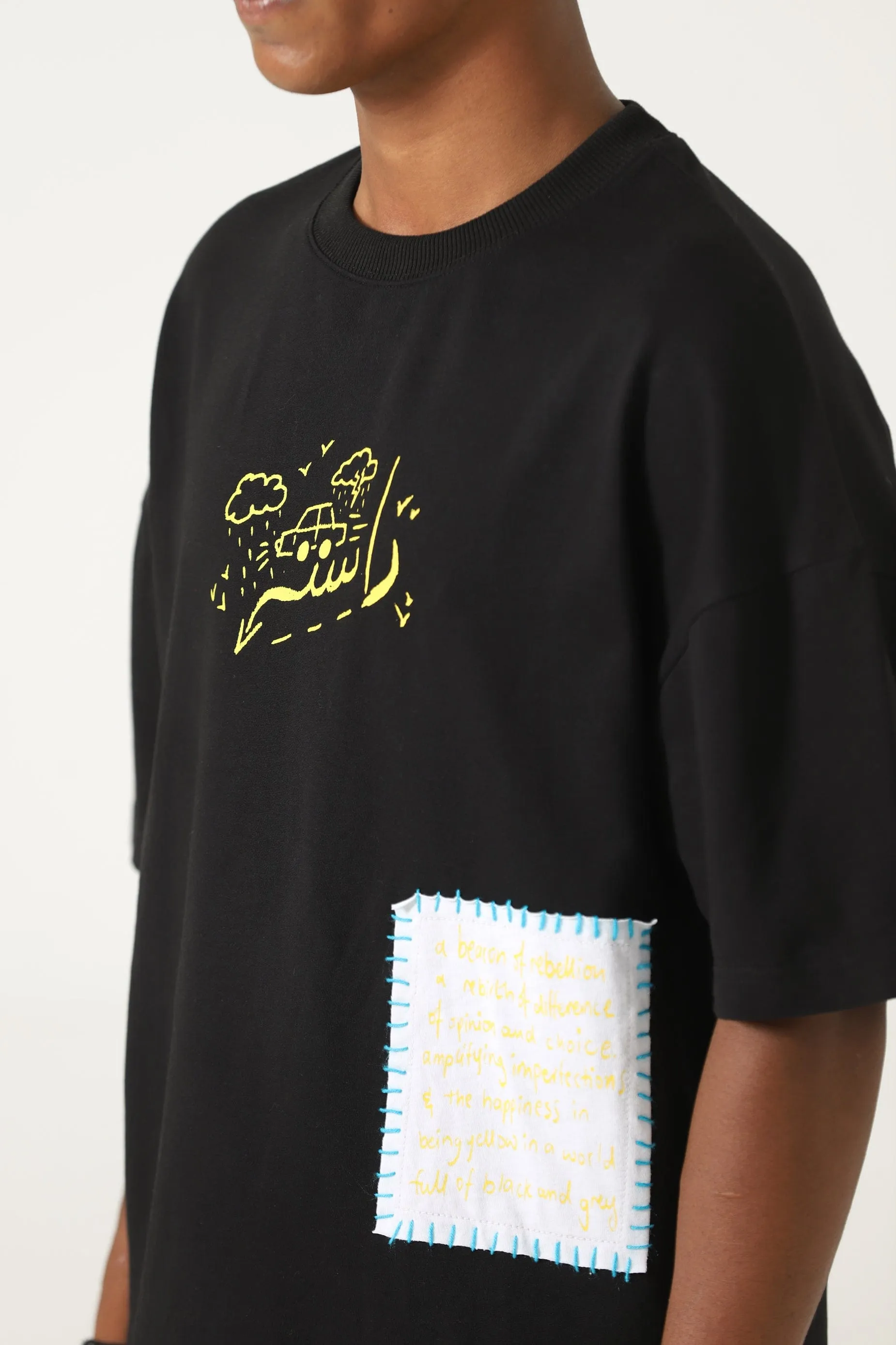 "CLOUDS ABOVE" PRINTED PATCHWORK T SHIRT