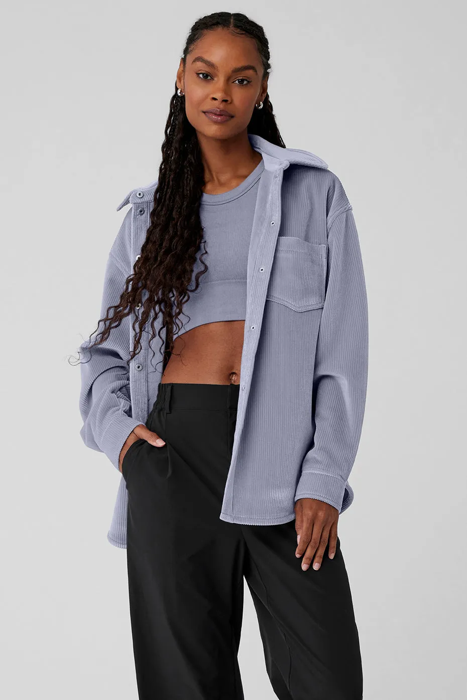 Ribbed Velour Mountain Side Shacket - Fog