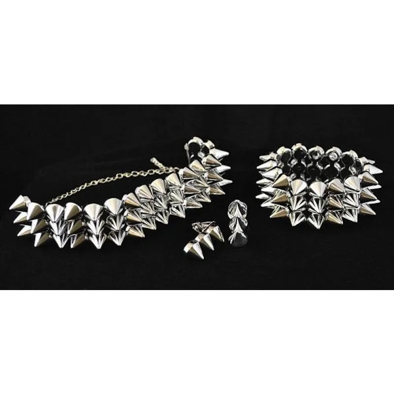 Spike Jewelry Set with Bracelet, Choker and Earrings