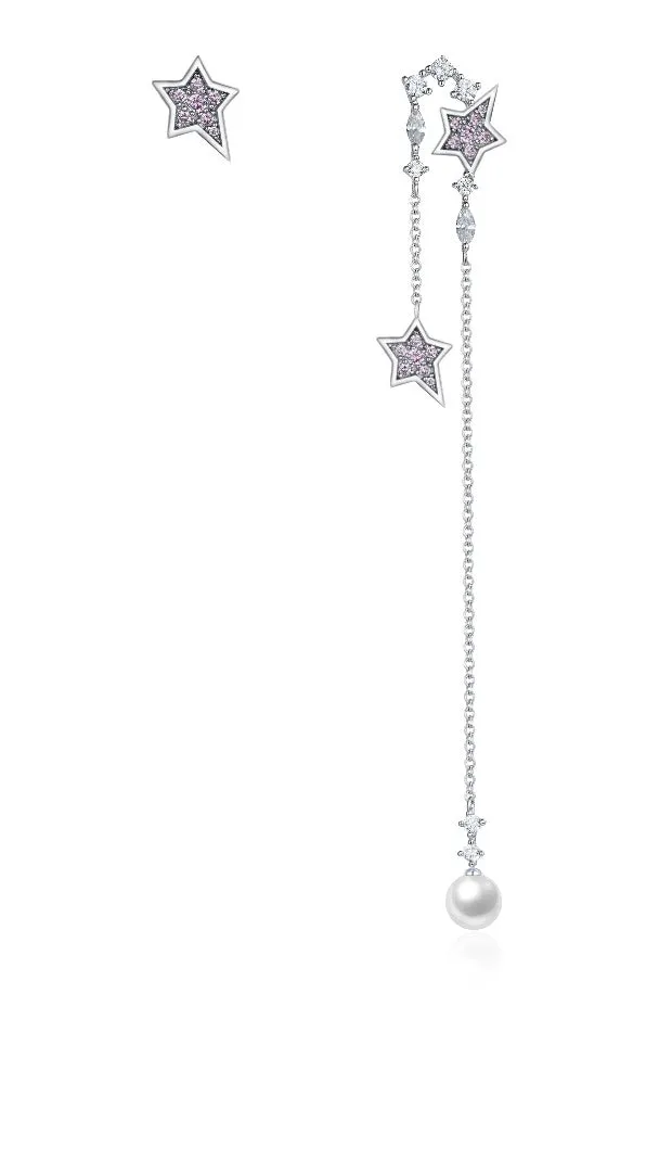 THIALH - Galaxy - White Gold Statement Star Earrings