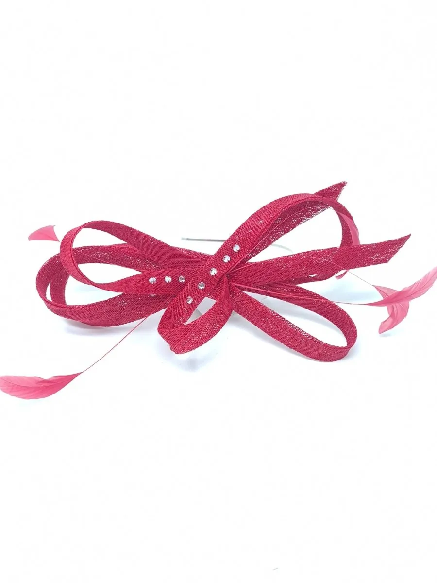 Tulip Red Loop Bow Diamante Fascinator