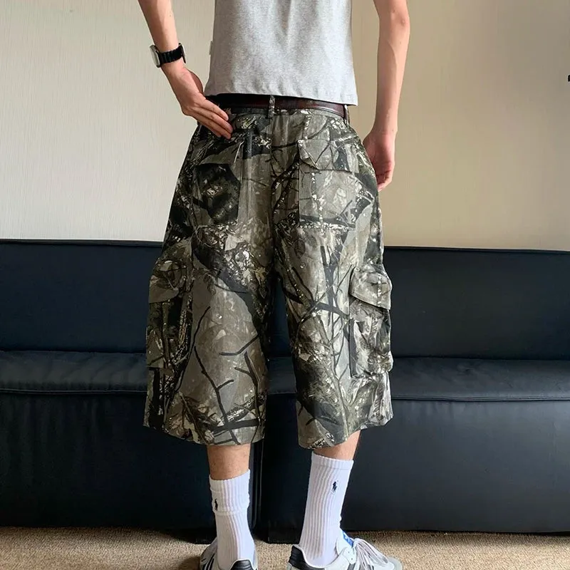 Wiaofellas  -  fall outfits American Camouflage Workwear Cropped Pants Summer New Trend Casual Leg Length Loose Contrast Color Trousers