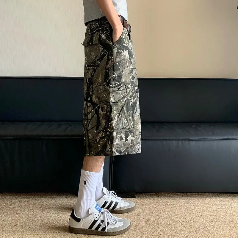 Wiaofellas  -  fall outfits American Camouflage Workwear Cropped Pants Summer New Trend Casual Leg Length Loose Contrast Color Trousers